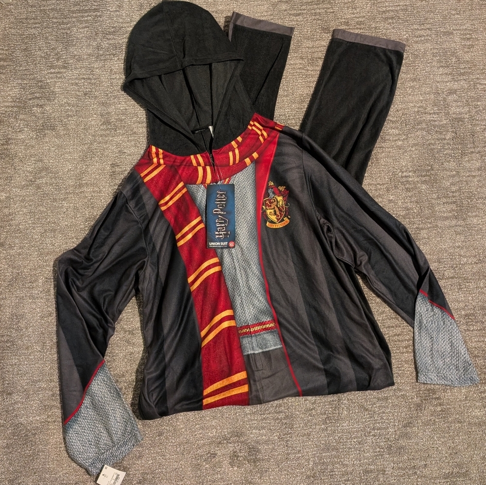 Briefly Stated Harry Potter Gryffindor Hooded Zipper Union Suit Pajama - XL